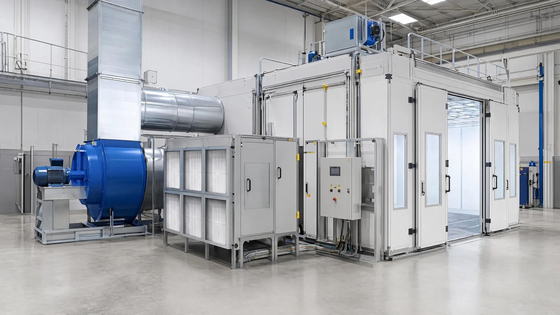 Representative connected custom-booth capability with structural modules and selected equipment