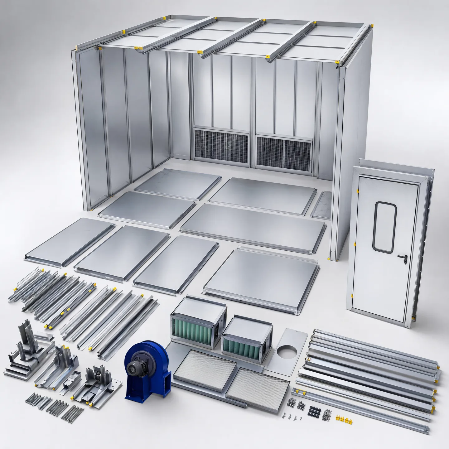 Representative enclosure wall ceiling and door module kit