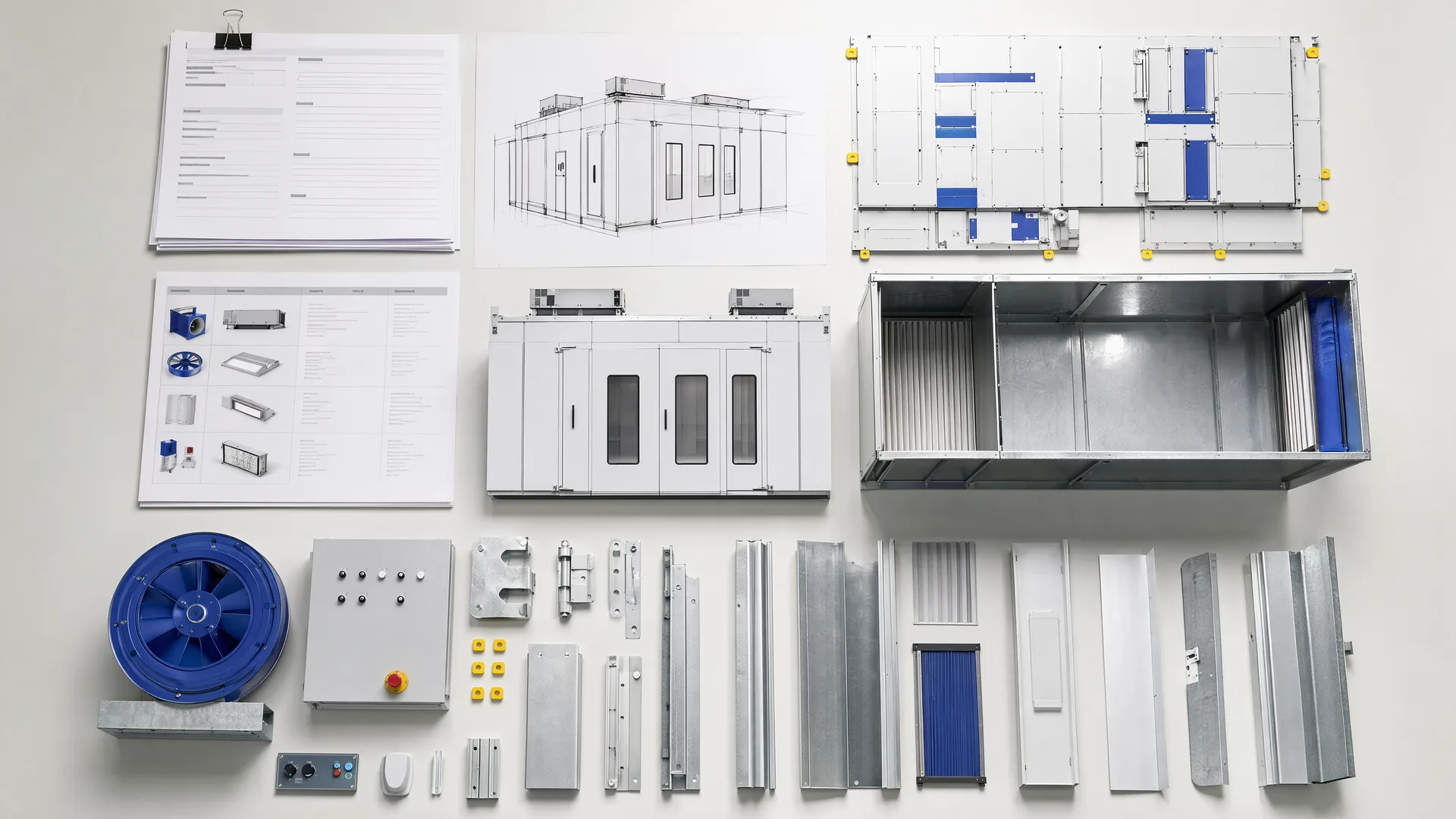 Illustrative planning image with modular booth requirements and component references